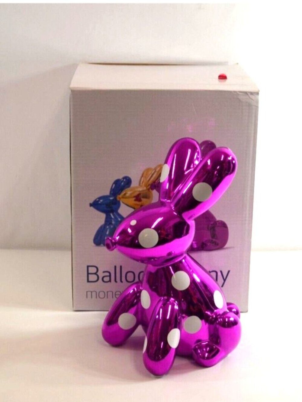 Balloon Bunny Money Bank Made by Humans Purple Finish Ceramic New Open Box